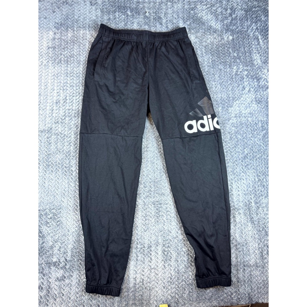 Adidas Sweatpants Mens Medium Black Big Logo Mid Rise Tapered Leg Athletic